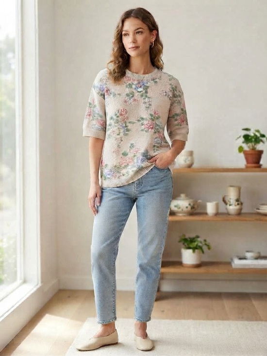 United Stated Sweaters Sweaters - Vintage United States Sweaters Floral Knit Blue Small